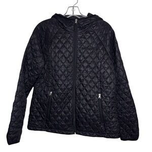 Free Country Packable Hooded Puffer Coat Zip Front Zipper Pockets Black XL EUC